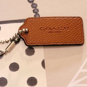 🤎🖤Tan & Black Coach Leather Hang Fob Purse Tag Keychain. Authentic. EUC